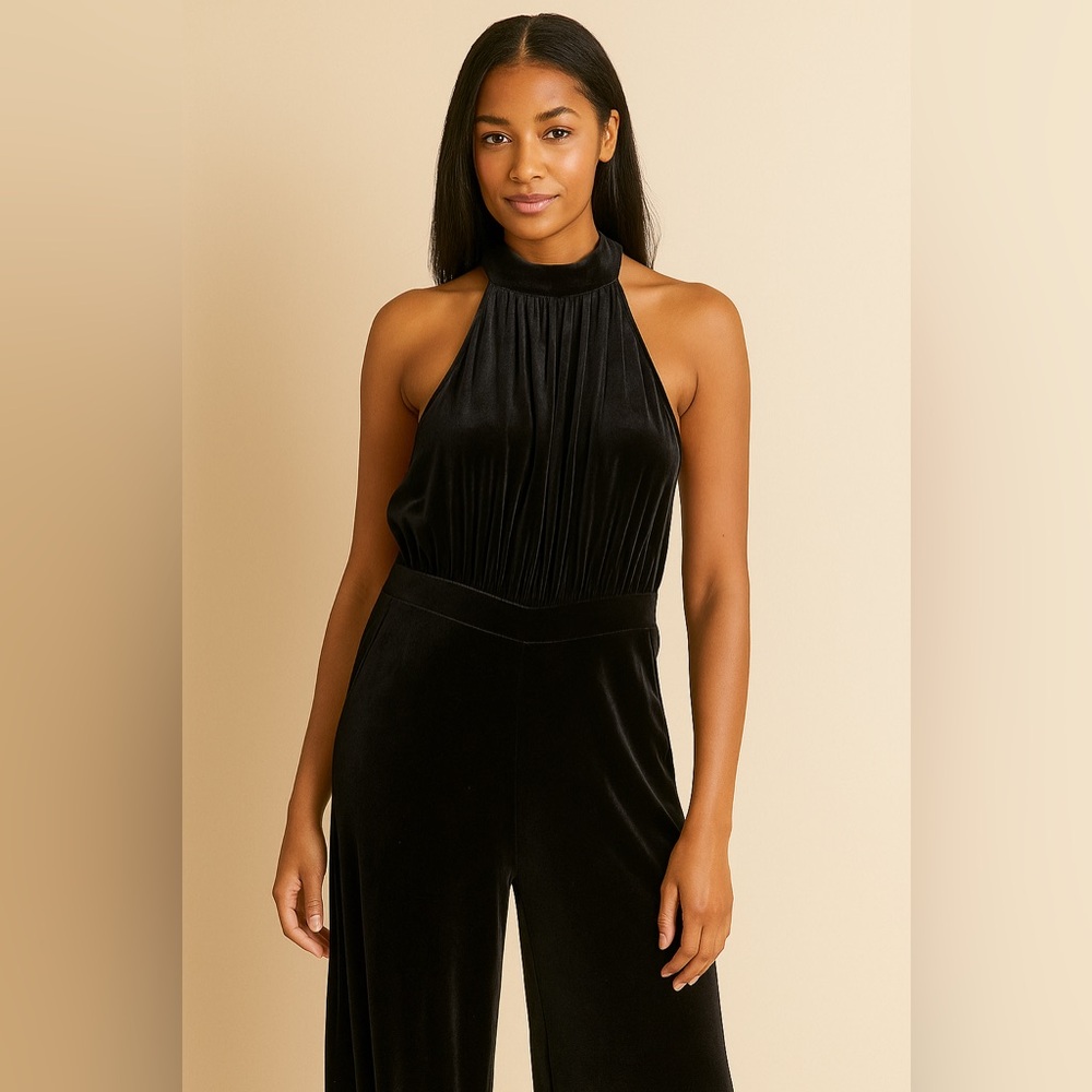 A new day Elegant Black Velvet Jumpsuit